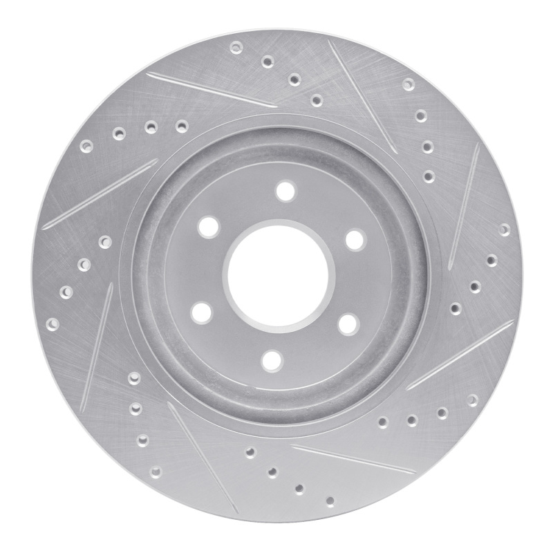 Nissan Pathfinder Brake Rotor (1) - Front Left - R1 Concepts - Drilled & Slotted - Silver - `08-`11